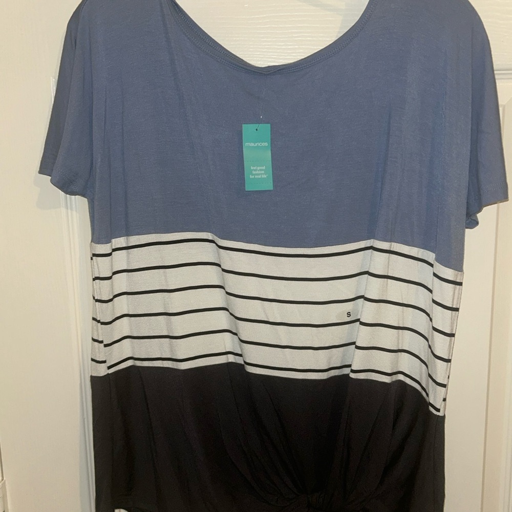 Maurices Blue and Black Striped Short Sleeve Top